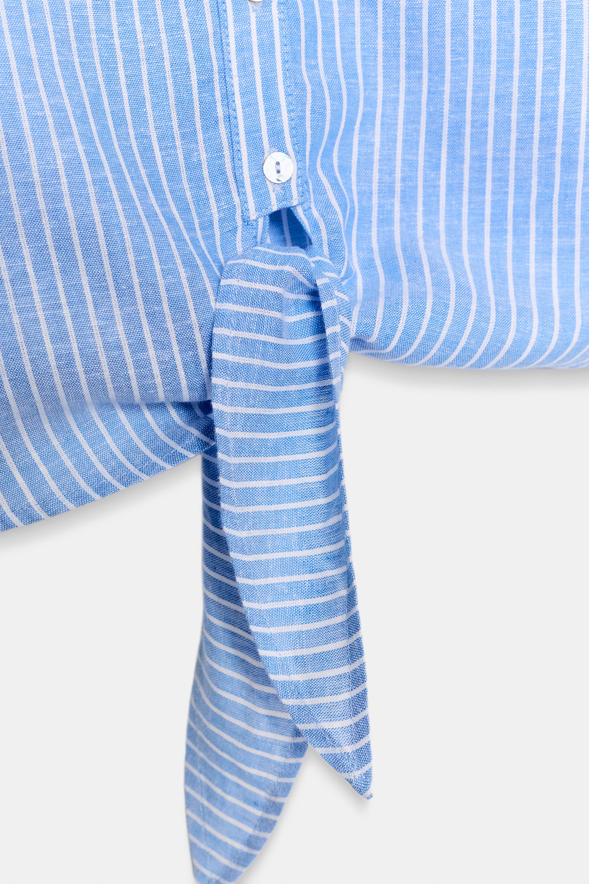 Женские рубашки Zara KNOTTED LINEN SHIRT — фото 9