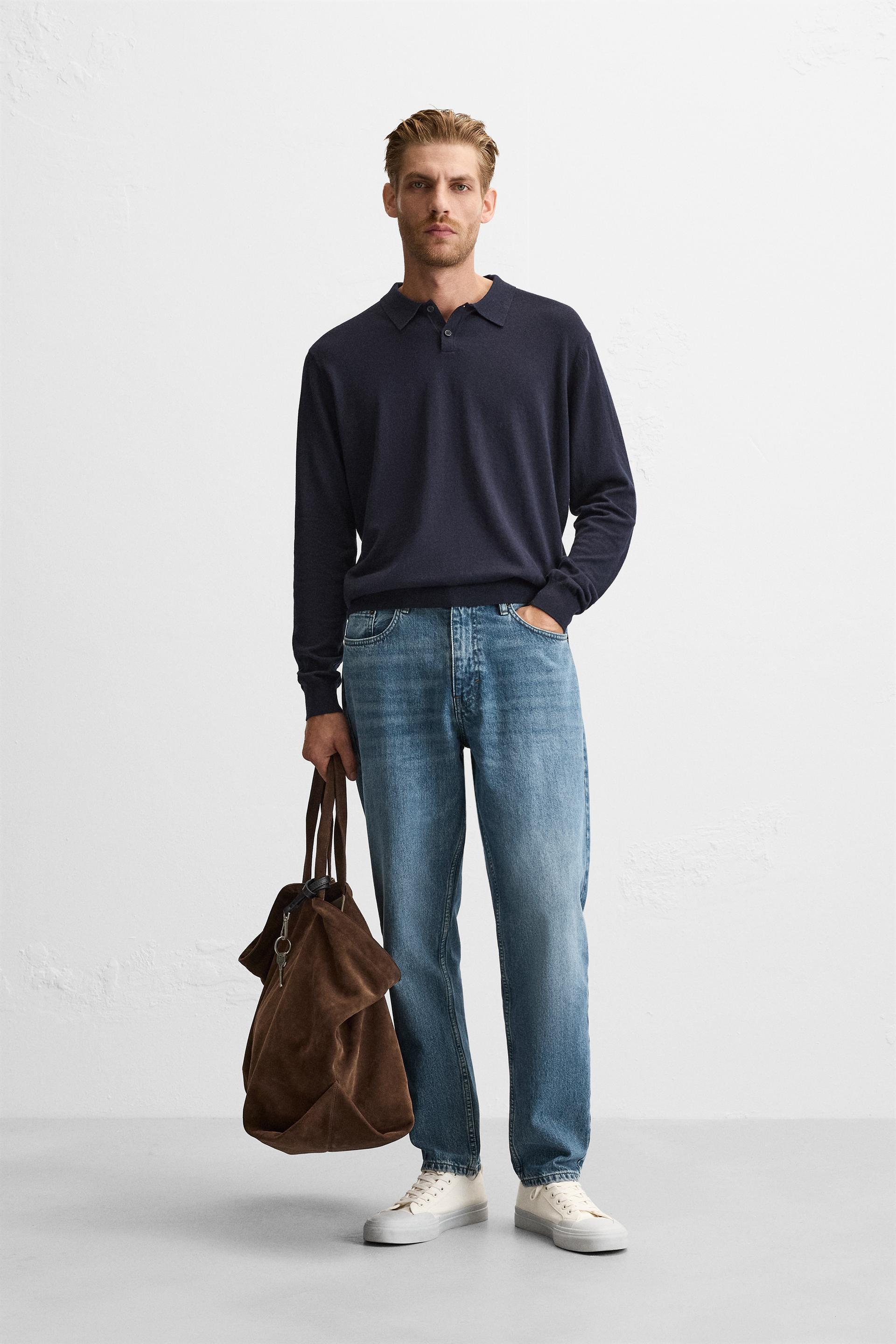 COTTON/SILK KNIT POLO SHIRT - Navy blue | ZARA United Kingdom