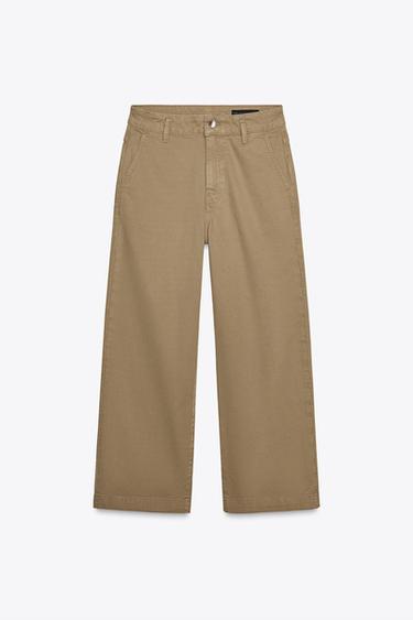 PANTALÓN CHINO CROPPED ZW COLLECTION - Oliva de Zara