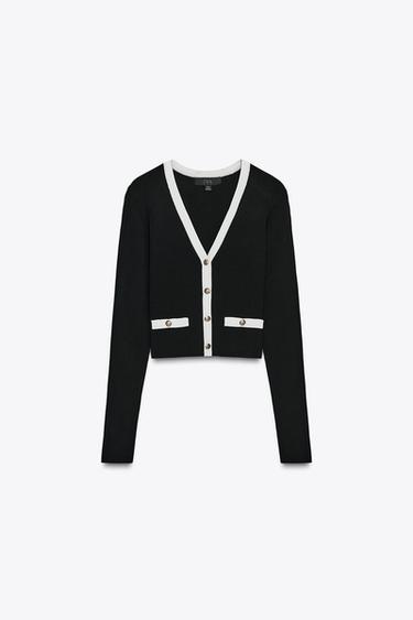CASACO DE TRICÔ COM DETALHE CONTRASTANTE - Preto da Zara