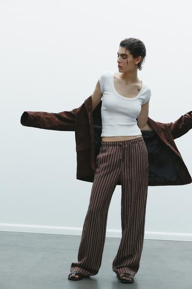 STRAIGHT TROUSERS WITH DRAWSTRING - Brown by Zara - Image 0