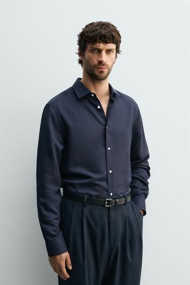LINEN - LYOCELL REGULAR FIT SHIRT - Navy blue by Zara