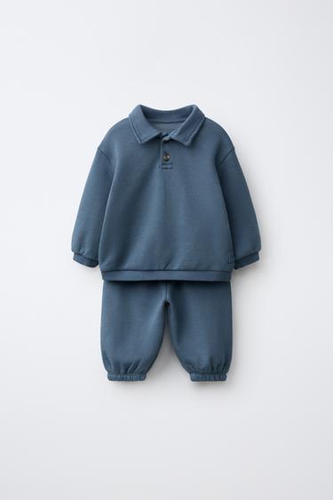 POLO COLLAR SWEATSHIRT AND JOGGERS SET - Petrol blue by Zara