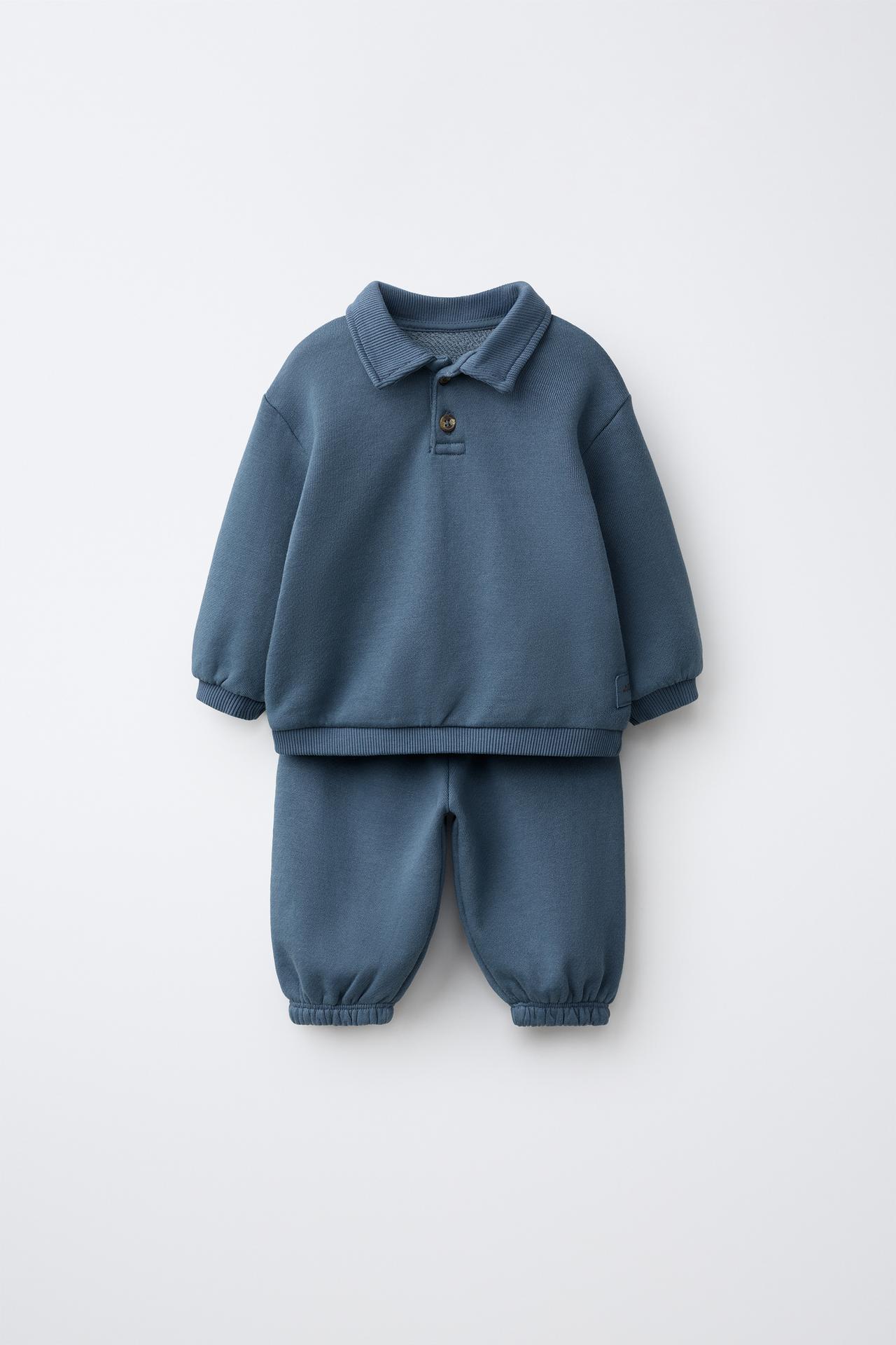 POLO COLLAR SWEATSHIRT AND JOGGER PANTS SET — Petrol blue