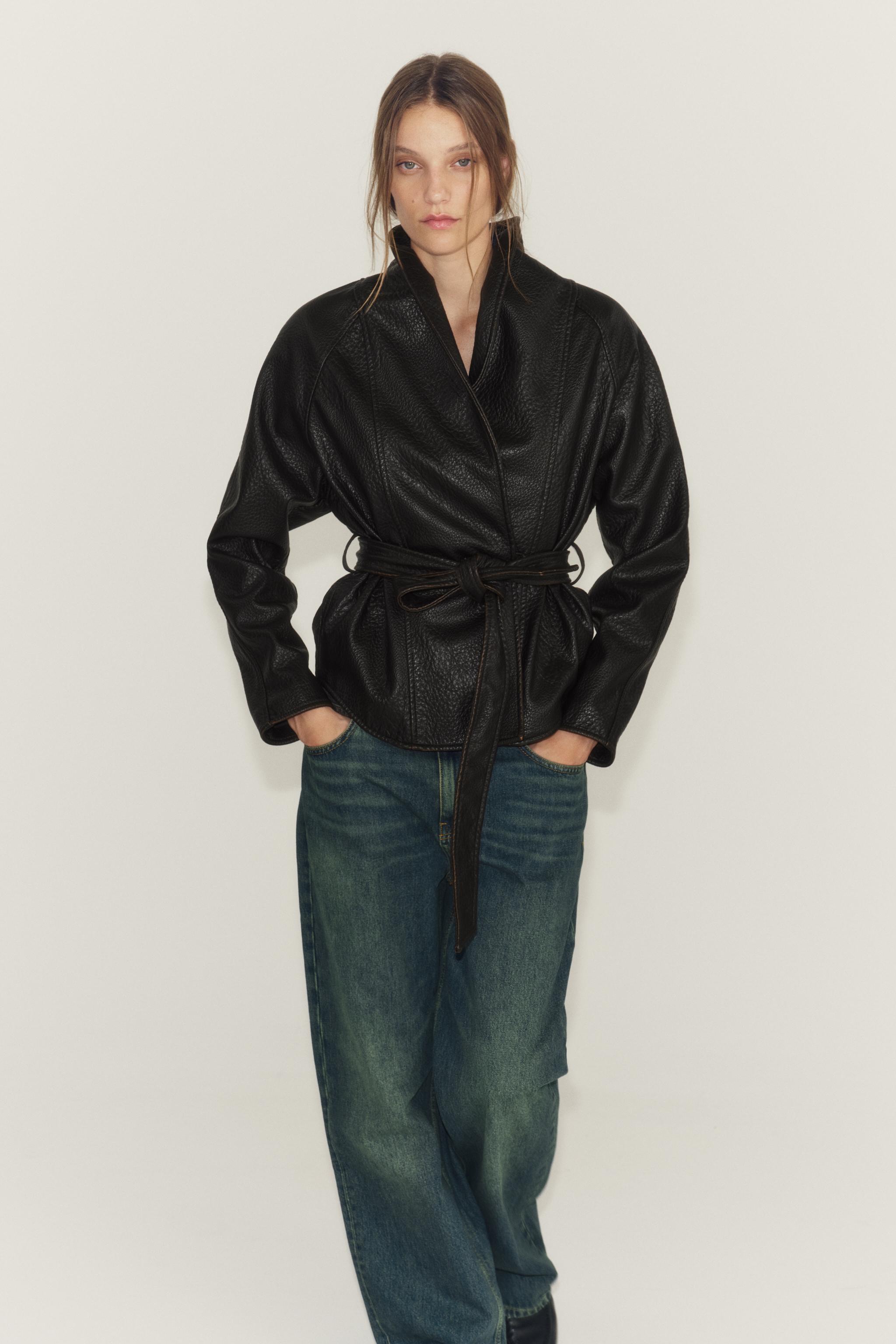 Женские куртки Zara ZW COLLECTION FAUX LEATHER BELTED JACKET — фото 5