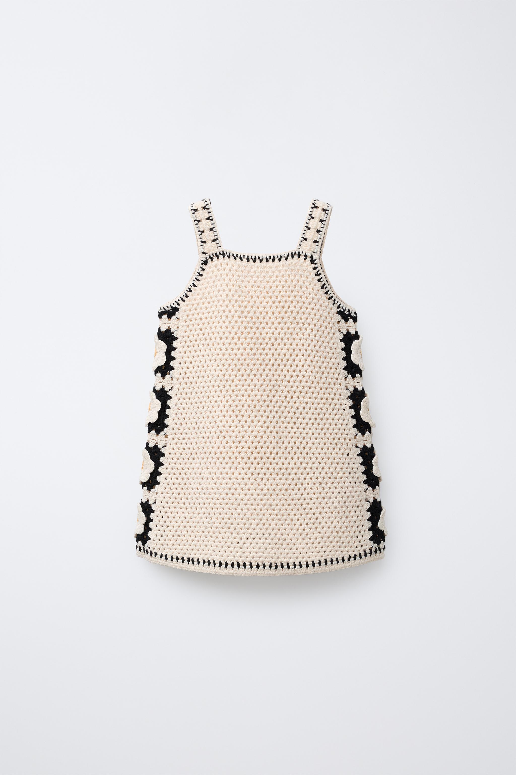 CROCHET FLORAL KNIT DRESS Ecru Black ZARA South Africa