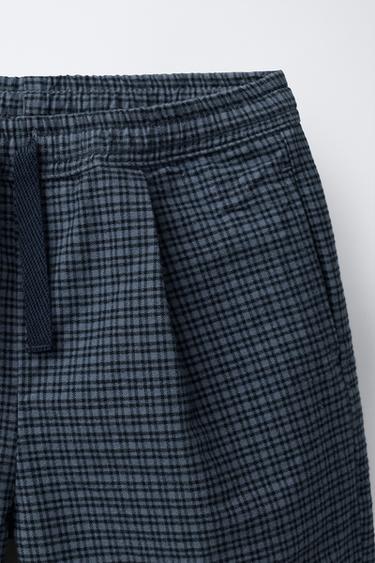 Zara WARM PLAID BAGGY PANTS - Blue