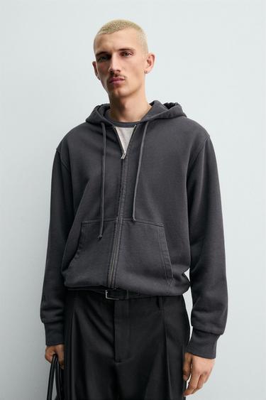 HOODIE WITH ZIP - Dark navy by Zara - Image 4