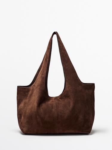Bolso maxi tote piel serraje - Visón de Zara