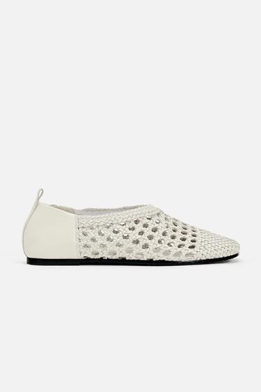 BRAIDED LEATHER FLATS - White by Zara