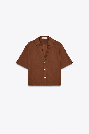 Zara 凸飾效果襯衫 - 土色