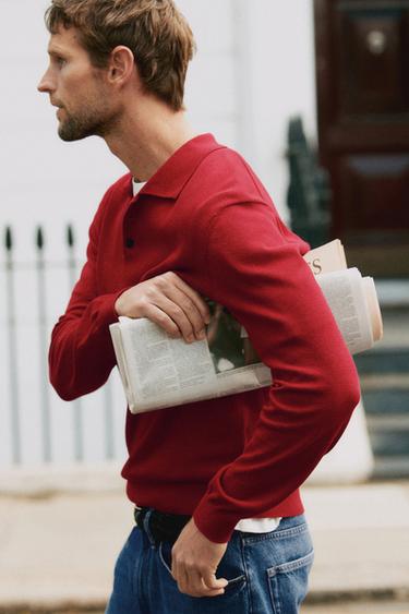 Zara 100% cotton knit polo sweater - Red