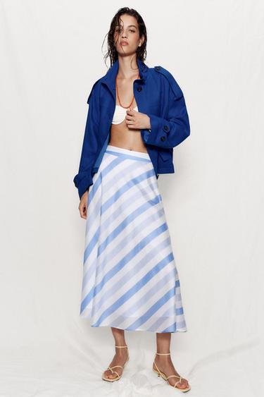 STRIPED MIDI SKIRT - Blue/White by Zara