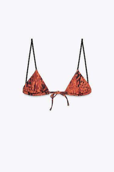 CONTRAST PRINT BIKINI TOP - camel by Zara