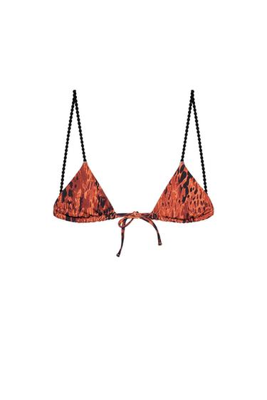TOP BIKINI ESTAMPADO CONTRASTE - Tostado de Zara - Imagen 0