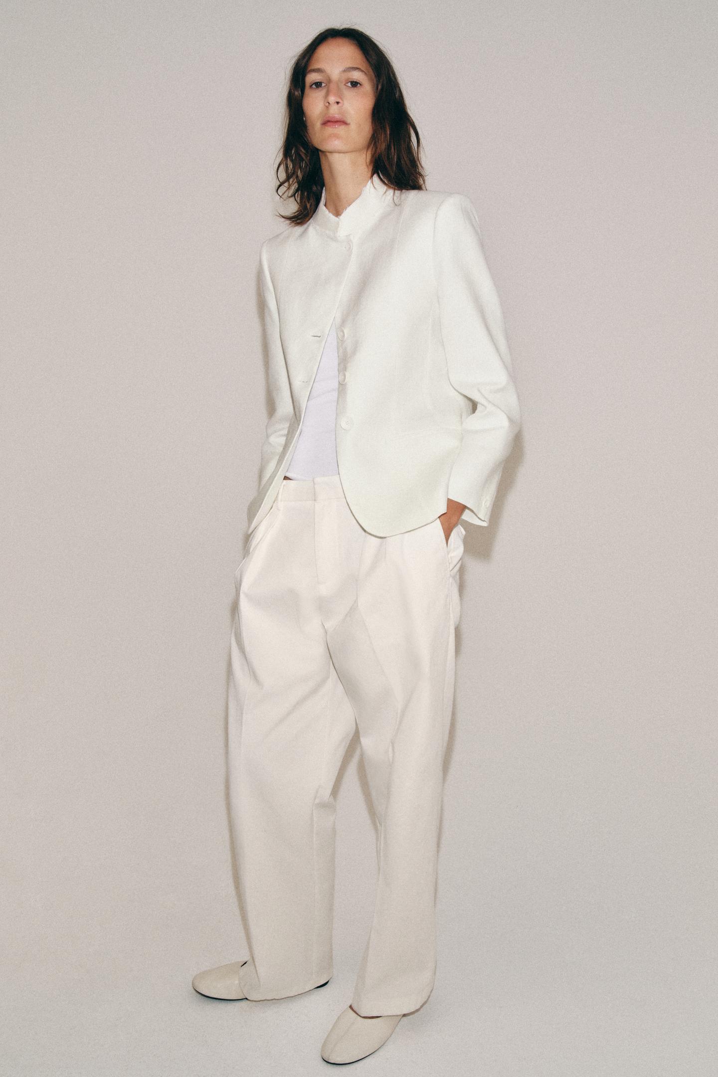 Женский пиджак Zara ZW Collection 100% Linen Blazer, цвет: Белый — фото 5
