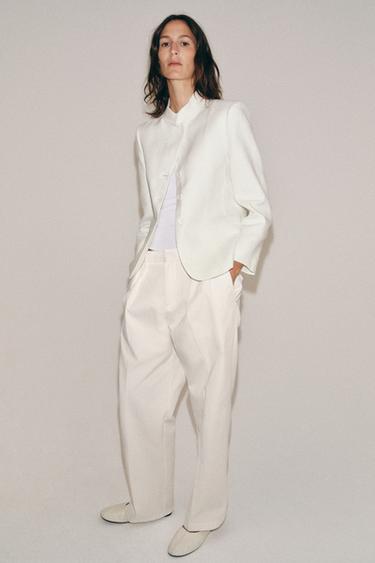 ZW COLLECTION 100% LINEN BLAZER - White by Zara - Image 4
