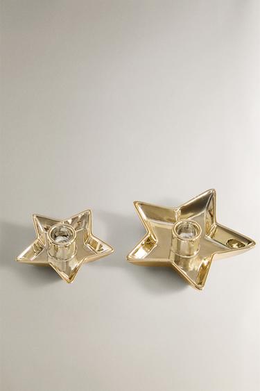 PHOTOPHORE PORCELAINE ÉTOILE NOËL - Doré de Zara - Image 1