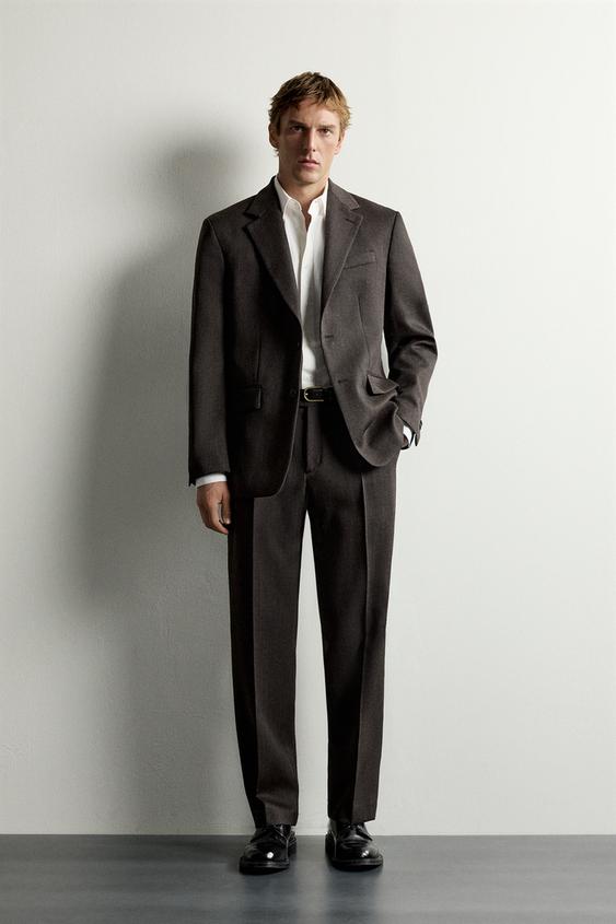 VESTE DE COSTUME À RAYURES 100 % LAINE MANTECO® - Noir / Marron de Zara - Image 0