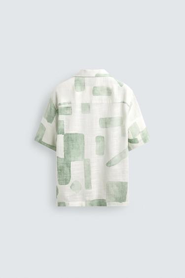 Zara ABSTRACT PRINT FLOWY SHIRT - Greens