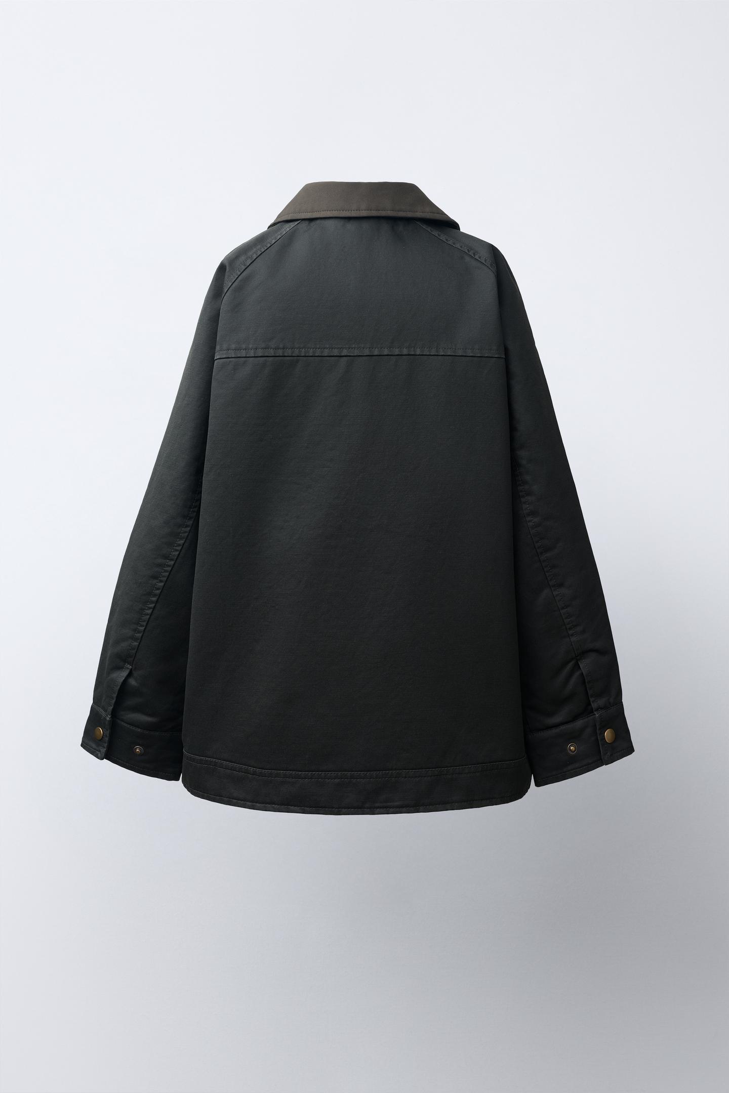 Детская куртка Zara Waxed Jacket with Contrasting Collar, цвет: Хаки — фото 5
