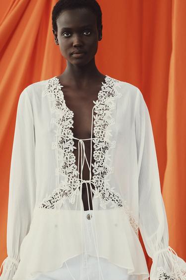 ZW COLLECTION LACE COMBINED BLOUSE - Ecru by Zara