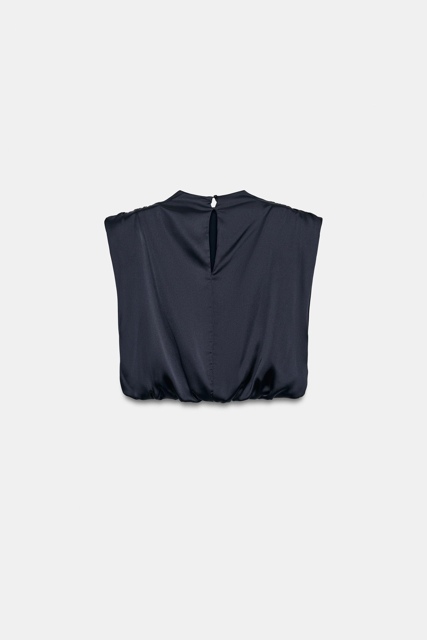 Женский топ Zara Satin Shoulder Pad Top, цвет: Тёмный тёмно-синий — фото 8