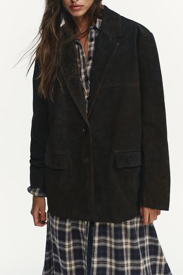 100% SUEDE LEATHER BLAZER WITH POCKETS - Rust by Zara
