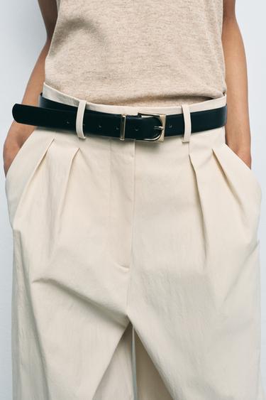 Zara LEATHER BELT WITH GEOMETRIC BUCKLE - Black