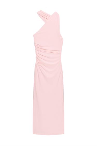 HALTERNECK DRESS WITH GATHERING - Pastel pink by Zara