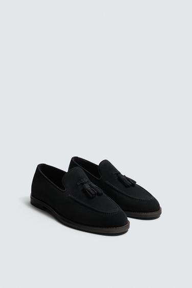 Zara LEATHER TASSEL LOAFERS - Blue