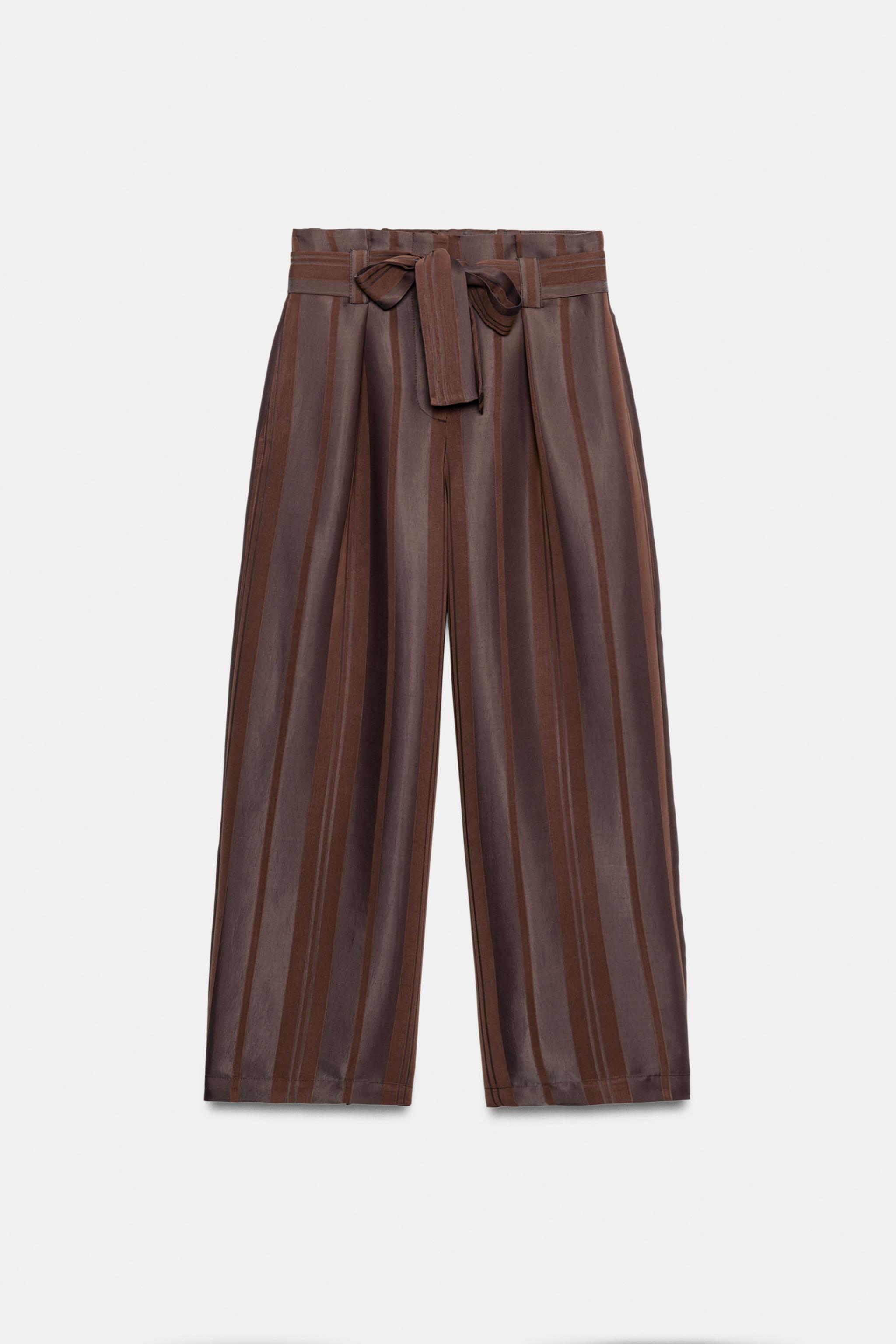 Женские брюки Zara STRIPED BELTED PAPERBAG TROUSERS — фото 6