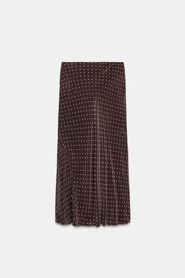 ZW COLLECTION POLKA DOT MIDI SKIRT - brown/white by Zara