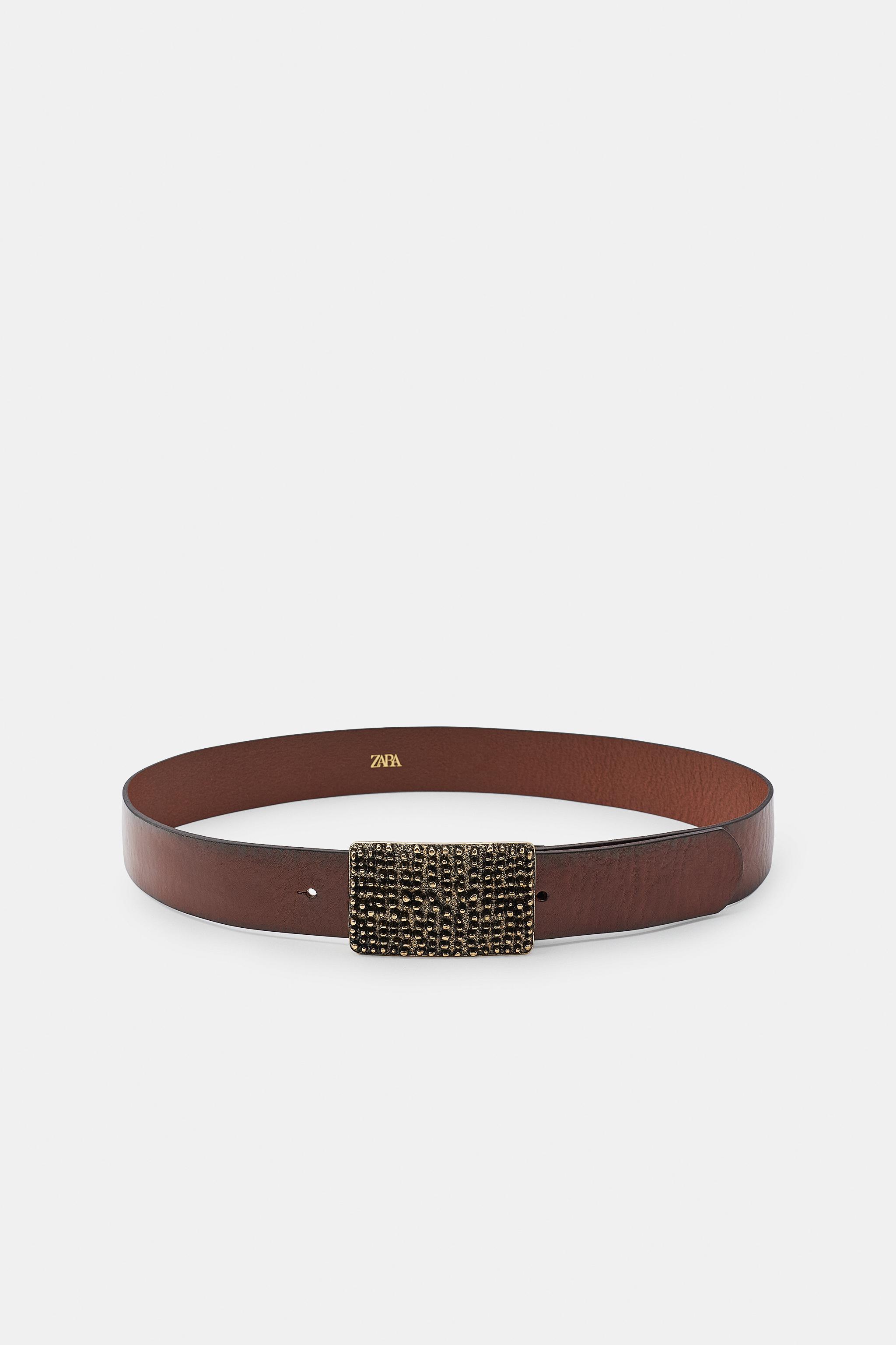 100% LEATHER BELT WITH TEXTURED BUCKLE
