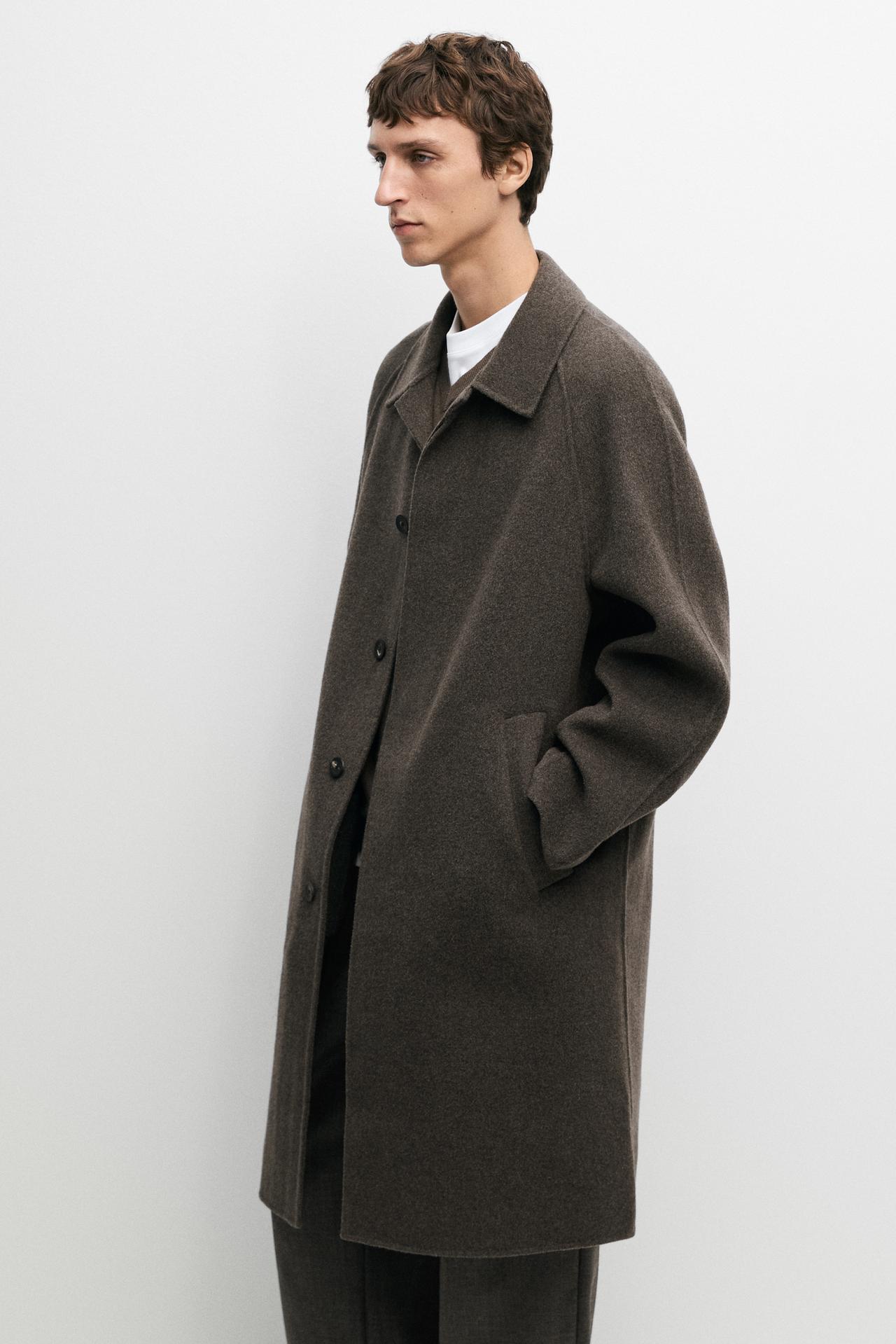 Long double-faced wool blend coat — Mink marl