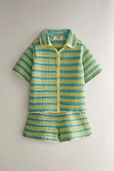 KIDS' CROCHET BEACH SHIRT - Lime by Zara - Image 3