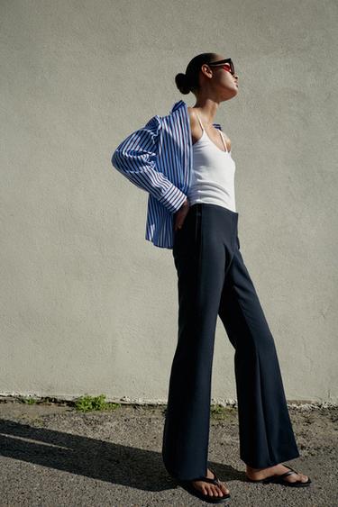 Zara FLARE PANTS WITH SIDE SEAMS - Navy blue