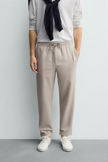 NON-IRON COMFORT JOGGER WAIST TROUSERS - Light tan by Zara