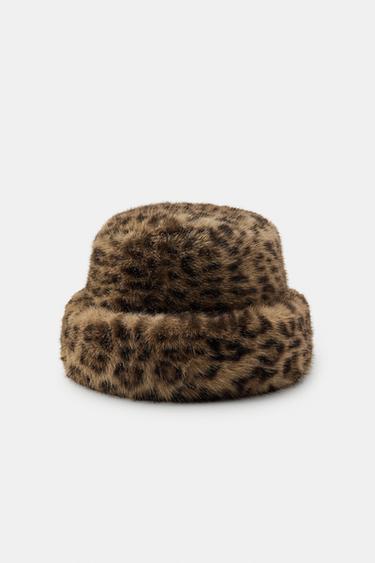 Zara FAUX FUR ANIMAL PRINT HAT - Leopard