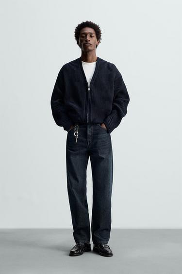 ZIP-UP TEXTURED CARDIGAN - Navy blue by Zara - Image 0