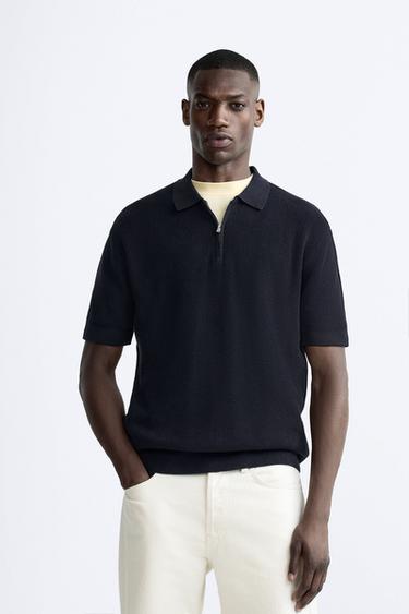 Low-Cut Black Knit Top Men - Trendy Short Sleeve Sweater