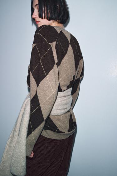 100% WOOL DIAMOND JUMPER - Brown / Taupe by Zara - Image 2