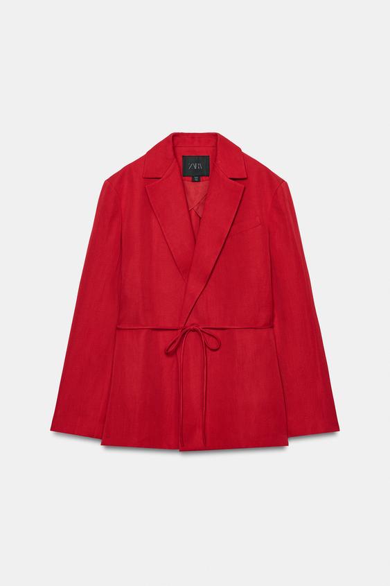 BLAZER COM CINTO E LINHO ZW COLLECTION - Vermelho da Zara - Imagem 0