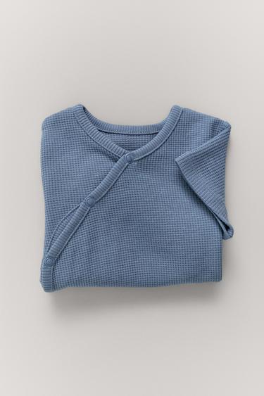 بيجامة وافل قصيرة متكاملة - أزرق by Zara