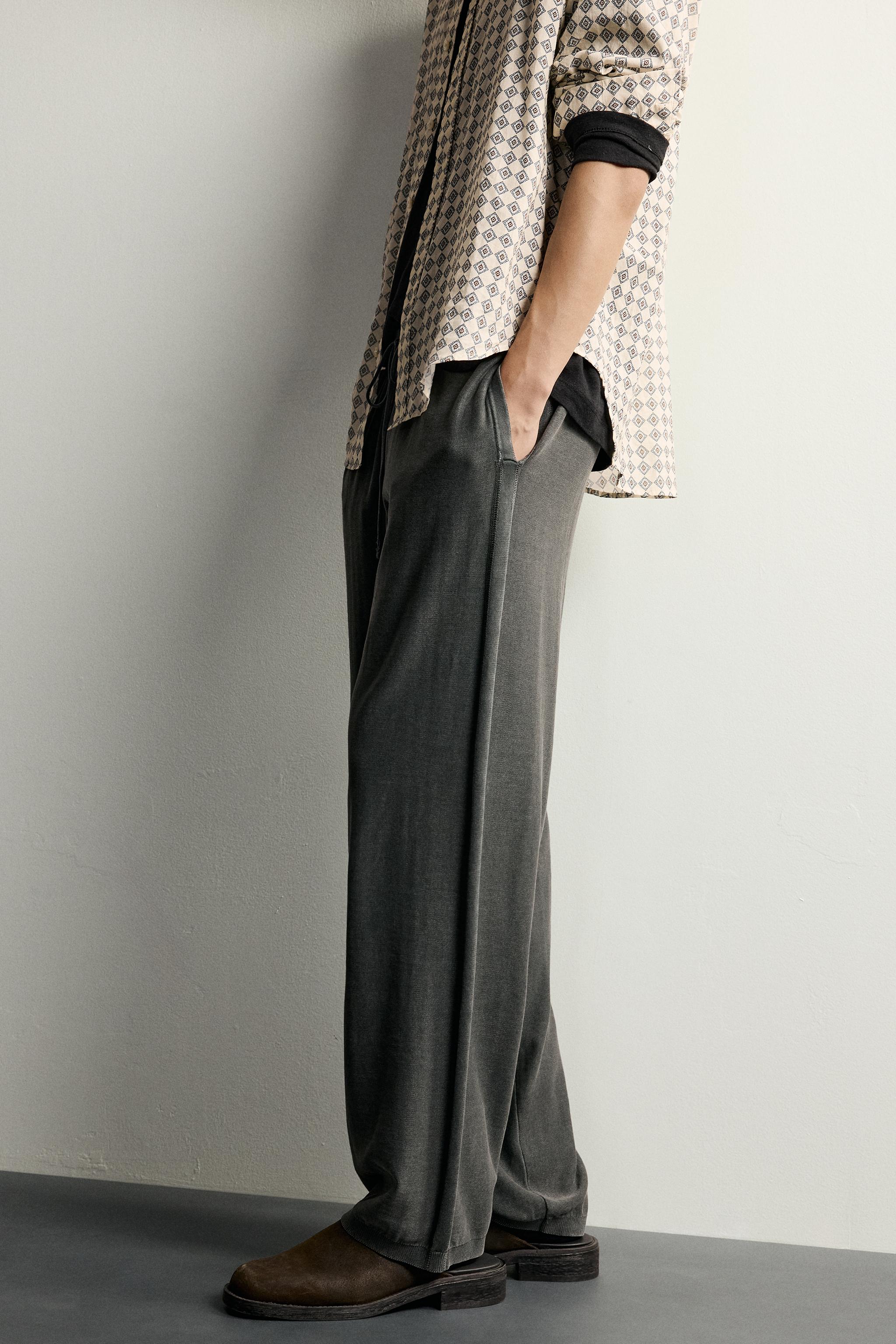Мужские брюки Zara COTTON KNIT RELAXED FIT PANTS — фото 5