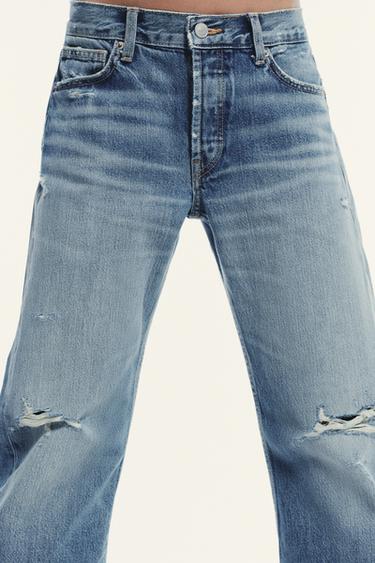 TRF STRAIGHT FOLD UP MID-WAIST JEANS - Blue by Zara