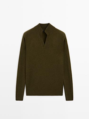 Zara Mock neck knit sweater with V-neck - Hunter green