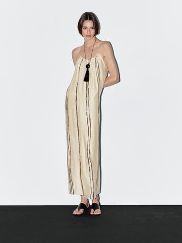 Vestido midi fluido estampado rayas - Crudo de Zara