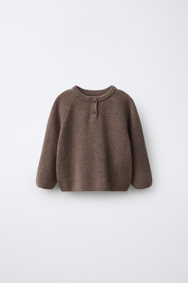 WOOL AND CASHMERE KNIT SWEATER — Brown