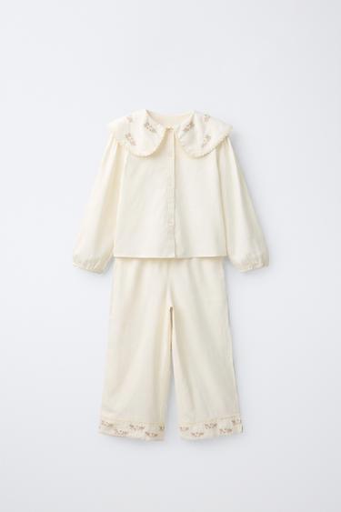 2-6 ЛЕТ/ПИЖАМА С ВЫШИВКОЙ В ВИДЕ ЦВЕТОВ — ЭКРЮ от Zara — изображение 0